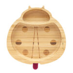 Plato de bambú con ventosa granate mariquita