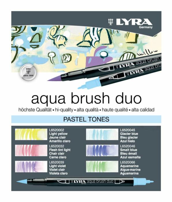 Pack 6 Rotuladores Pastel Doble Punta Pincel/1mm Acuarelable Lyra