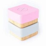 2 cajitas para snack de bambú en rosa y gris