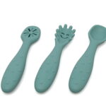 Cubiertos de silicona verde Kiokids